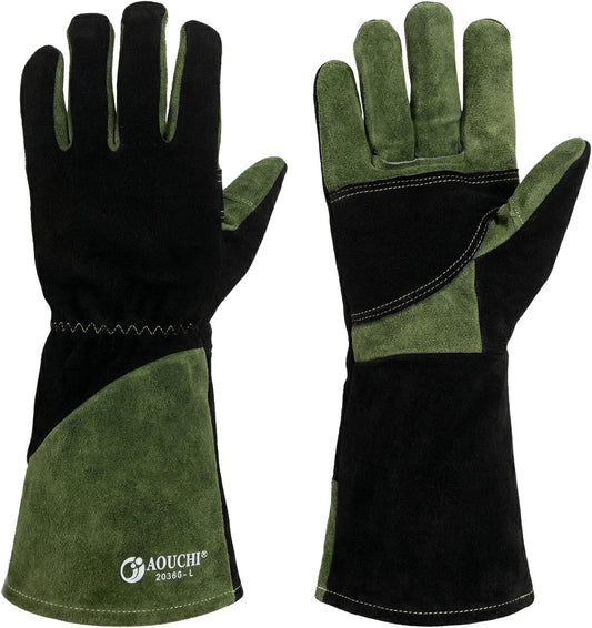 Leather Welding Gloves for Men,Long Sleeve Fireproof and Heat Resistant Mitts for Firefighting,Fireplace,Oven,Baking,BBQ,Stove,Pot Holder,Yard Work Thorn Proof (Brown Medium)