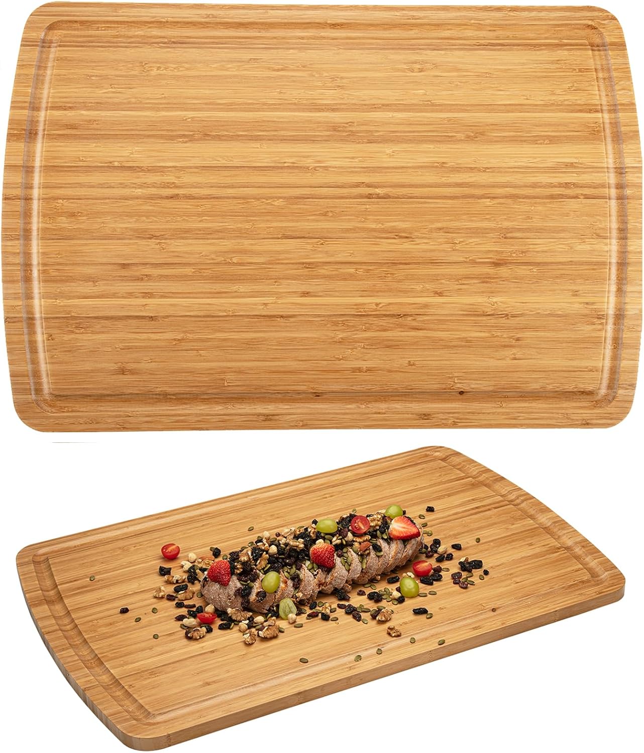 24" Bamboo Cutting Boards for Kitchen, Extra Large Wood Cutting Board with Deep Juice Groove and Handle, Over the Sink Chopping Board, Heavy Duty Butcher Block for Turkey, Meat, Vegetables, BBQ
