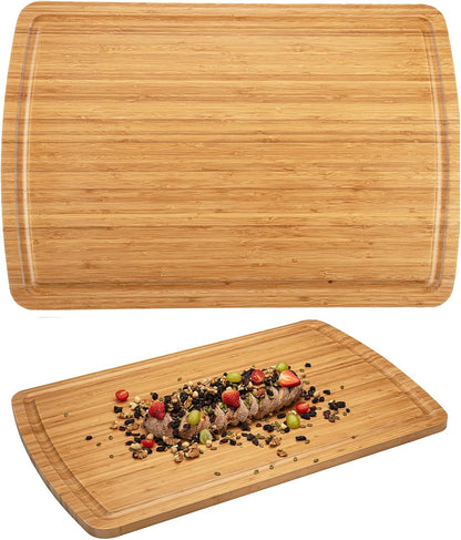 24" Bamboo Cutting Boards for Kitchen, Extra Large Wood Cutting Board with Deep Juice Groove and Handle, Over the Sink Chopping Board, Heavy Duty Butcher Block for Turkey, Meat, Vegetables, BBQ