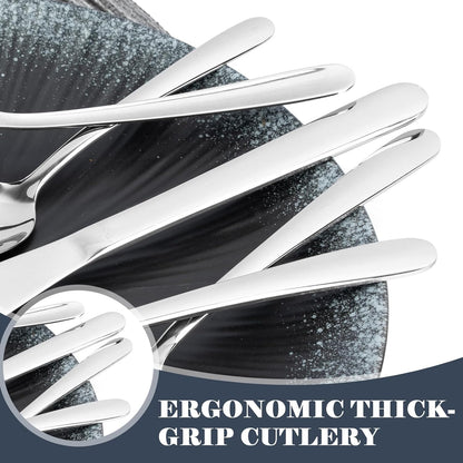 BEWOS 49 PCS Silverware Set - Stainless Steel Silverware Set with Organizer for 8, Flatware Set Included Steak Knives and Drawer Organizer, Mirror Polished, Dishwasher Safe