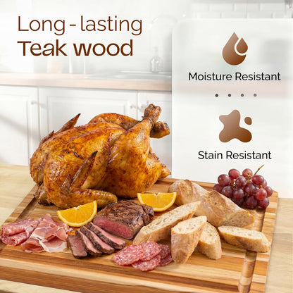 Yes4All Durable Acacia Cutting Boards for Kitchen, [17''Lx13''Wx1.5” Thick] Medium Edge Grain Cutting Board, Pre Oiled Wood Cutting Boards, Thick Chopping Board w/Juice Grooves and Easy Grip Handle