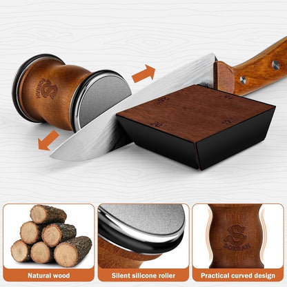 Rolling Knife Sharpener- Diamond Knife Sharpening Kit- Professional Magnetic Sharpening System- Circular Knife Sharpener Roller with Fixed Angle Support 12° 15° 2° 25°