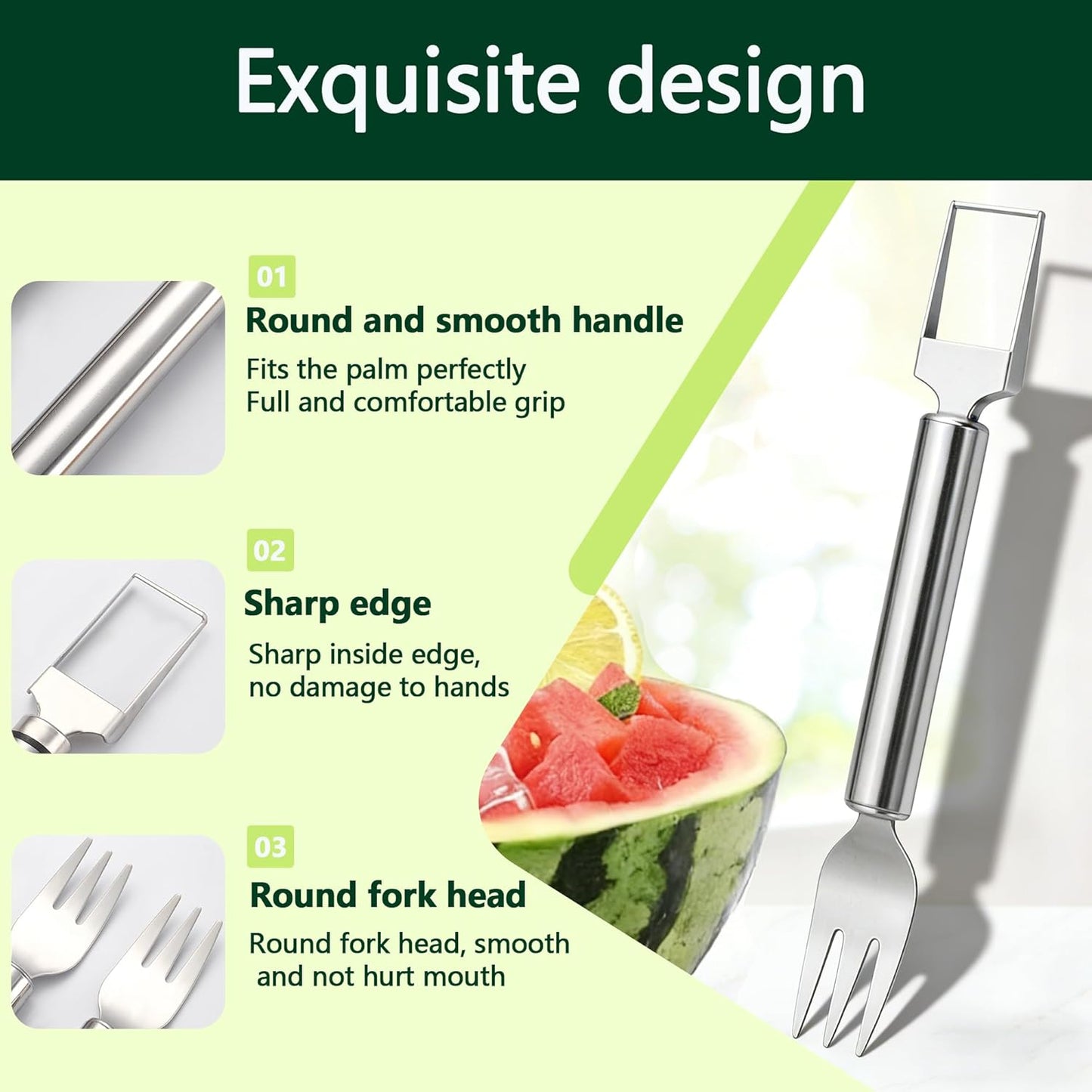Watermelon Cutter, 2-in-1 Stainless Steel Fruit Cutter, Dual Head Watermelon Fork Slicer Tool, Summer Fruit Cutting Kitchen Gadget for Home (2PCS)