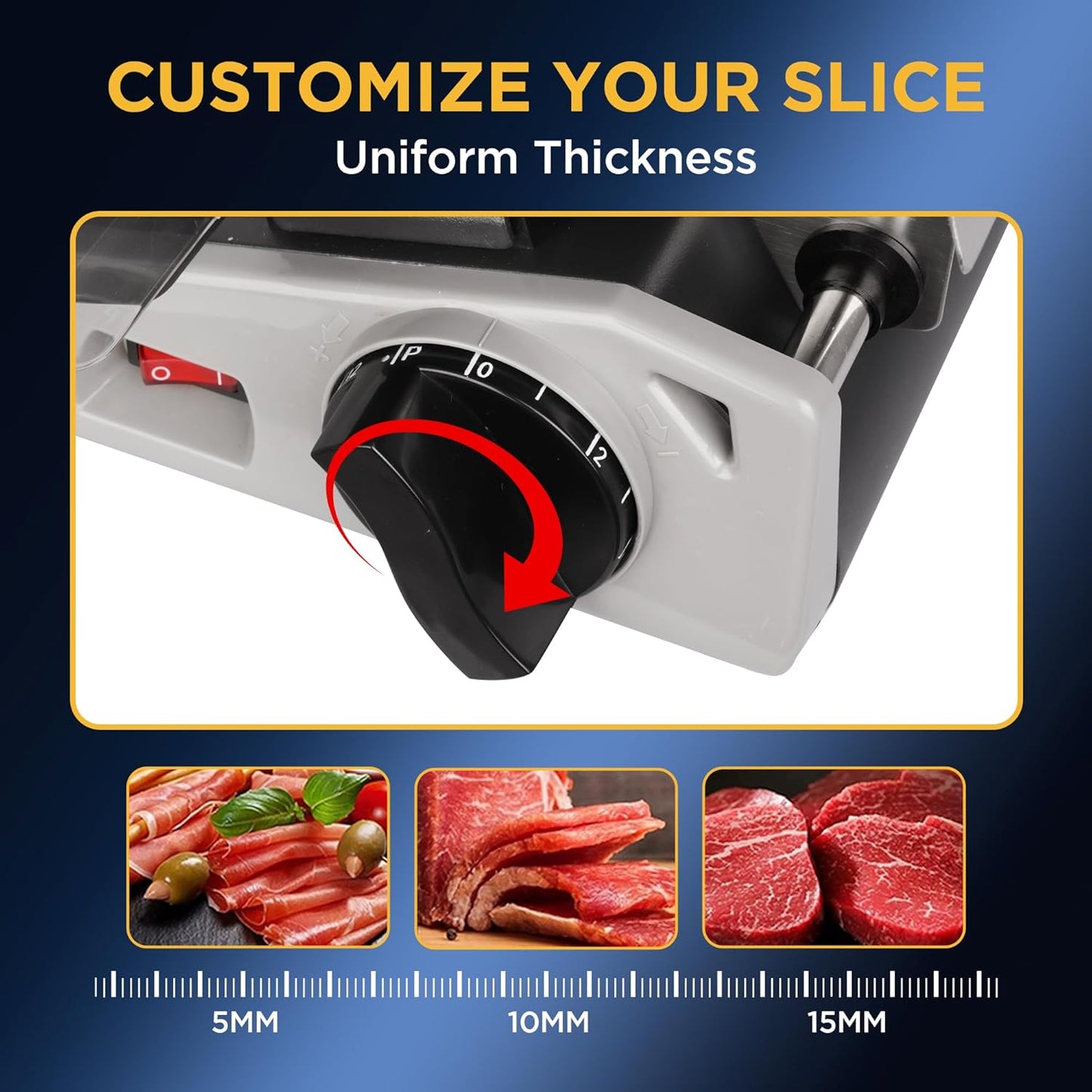Valley Sportsman Meat Slicer, Electric Deli Meat Slicer with 8.7" Stainless Steel Blade, Adjustable Thickness Food Slicer for Home Use, Easy to Clean, Cuts Meat, Bread, Cheese, Black