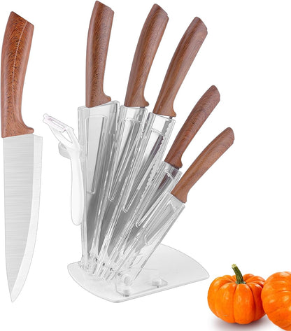 Professional 6-Piece Kitchen Knife Set with Acrylic Block - Knives Set for Kitchen, Universal Knife Block, Utility Knife Block Set, New Home Essentials, Apartment Essentials, Dishwasher Safe