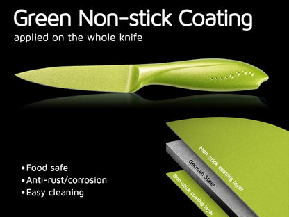 3.5 Inch Paring Knife, Fine Edge Fruit Vegetable Peeling with German High Carbon Stainless Steel Forged Blade, Small Kitchen Non-Stick Multi-Purpose Knife-Green