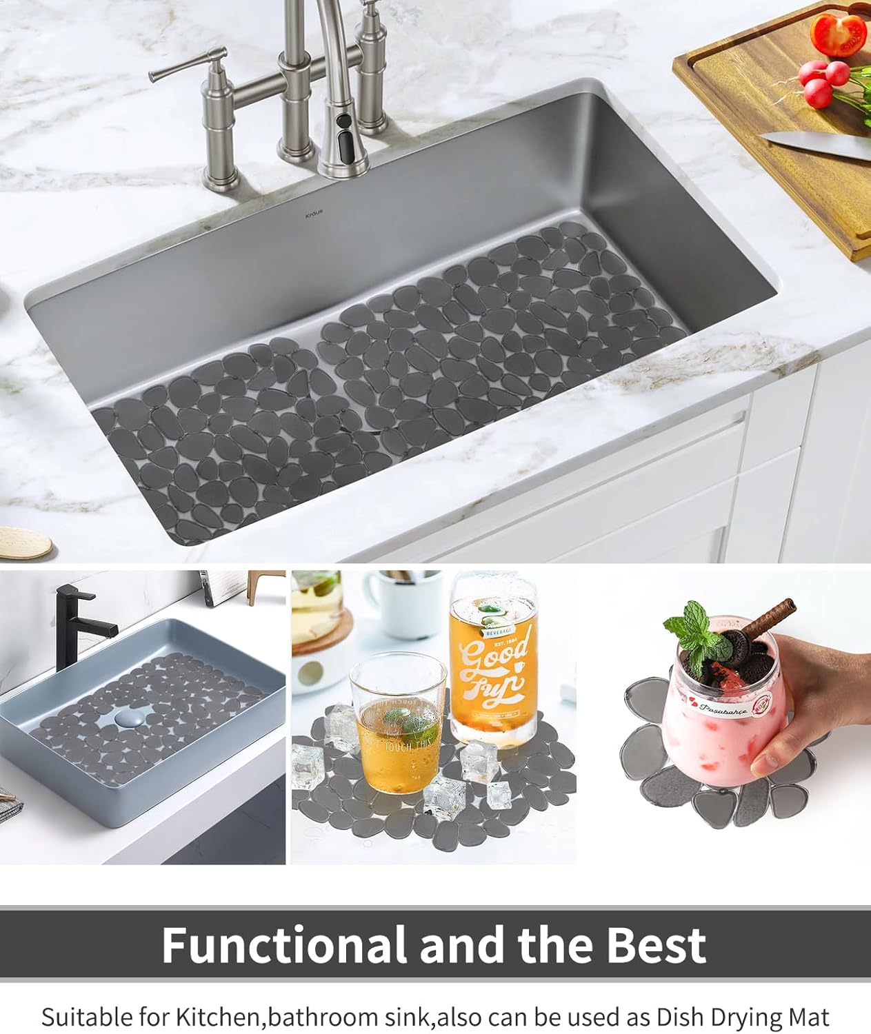 Bligli Pebble Sink Mat for Stainless Steel/Ceramic Sinks, PVC Eco-Friendly Sink Protectors Mats for Bottom of Kitchen Sink, Dish Drying Mat for Dishes and Glassware, 15.7 x 11.8 inch, Blue