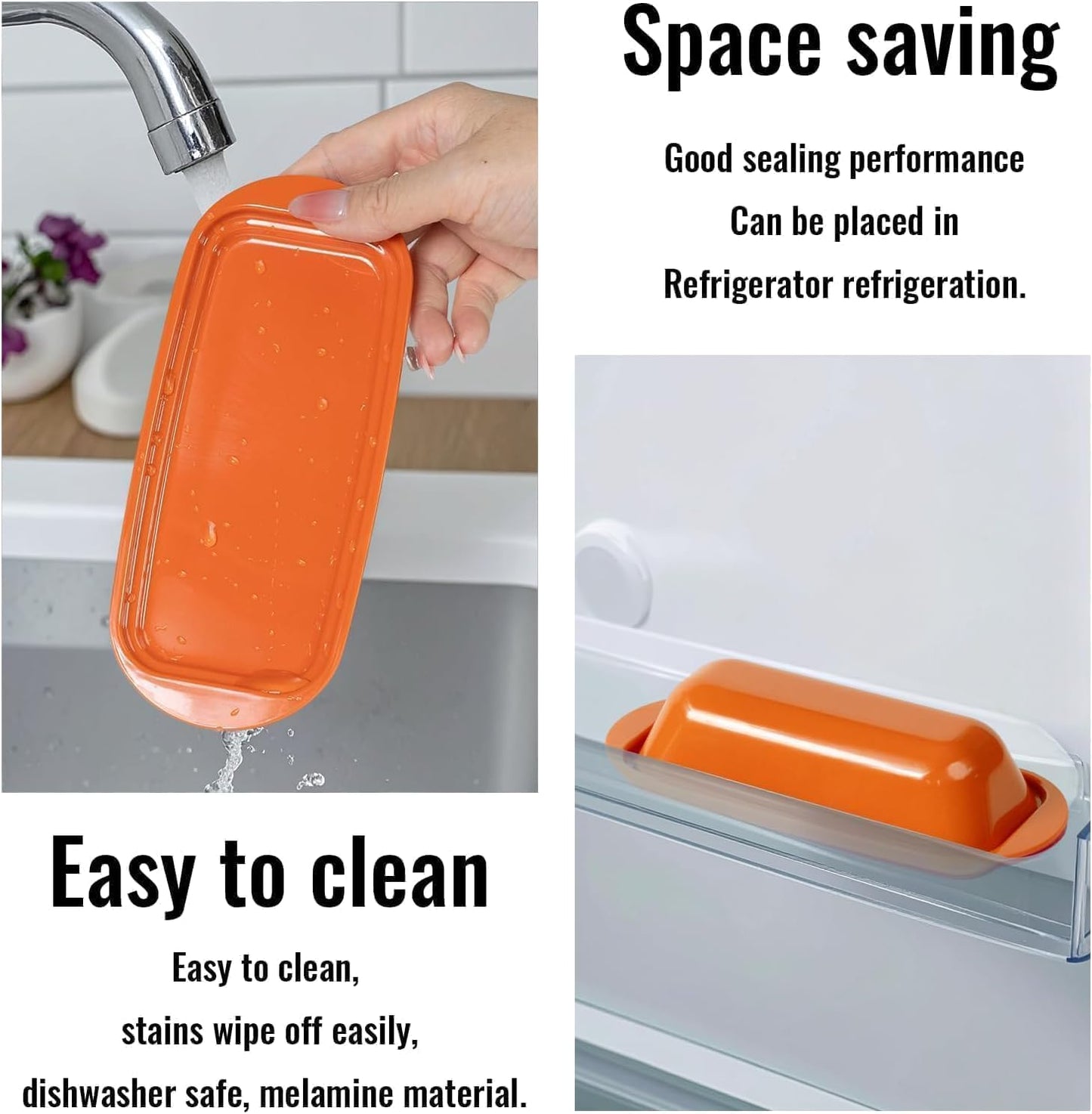BPA-Free Melamine Butter Dish with Lid & Stainless Steel Knife - Farmhouse Butter Keeper for Countertop & Refrigerator, Dishwasher Safe, Holds 1 Stick with East & West Coast Butter-Cream