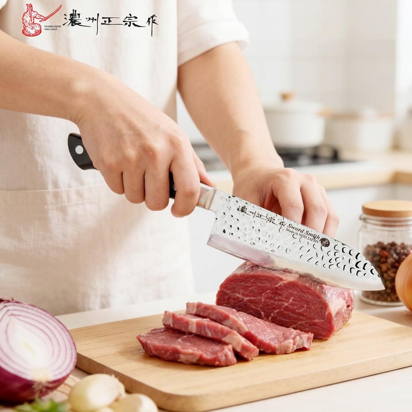 8 Inch Japanese Chef Knife, Made in Japan, Full Tang High Carbon Molybdenum Stainless Steel Gyuto Knife with Hammered Finish for Rock Chopping Meat, Fish and Vegetables