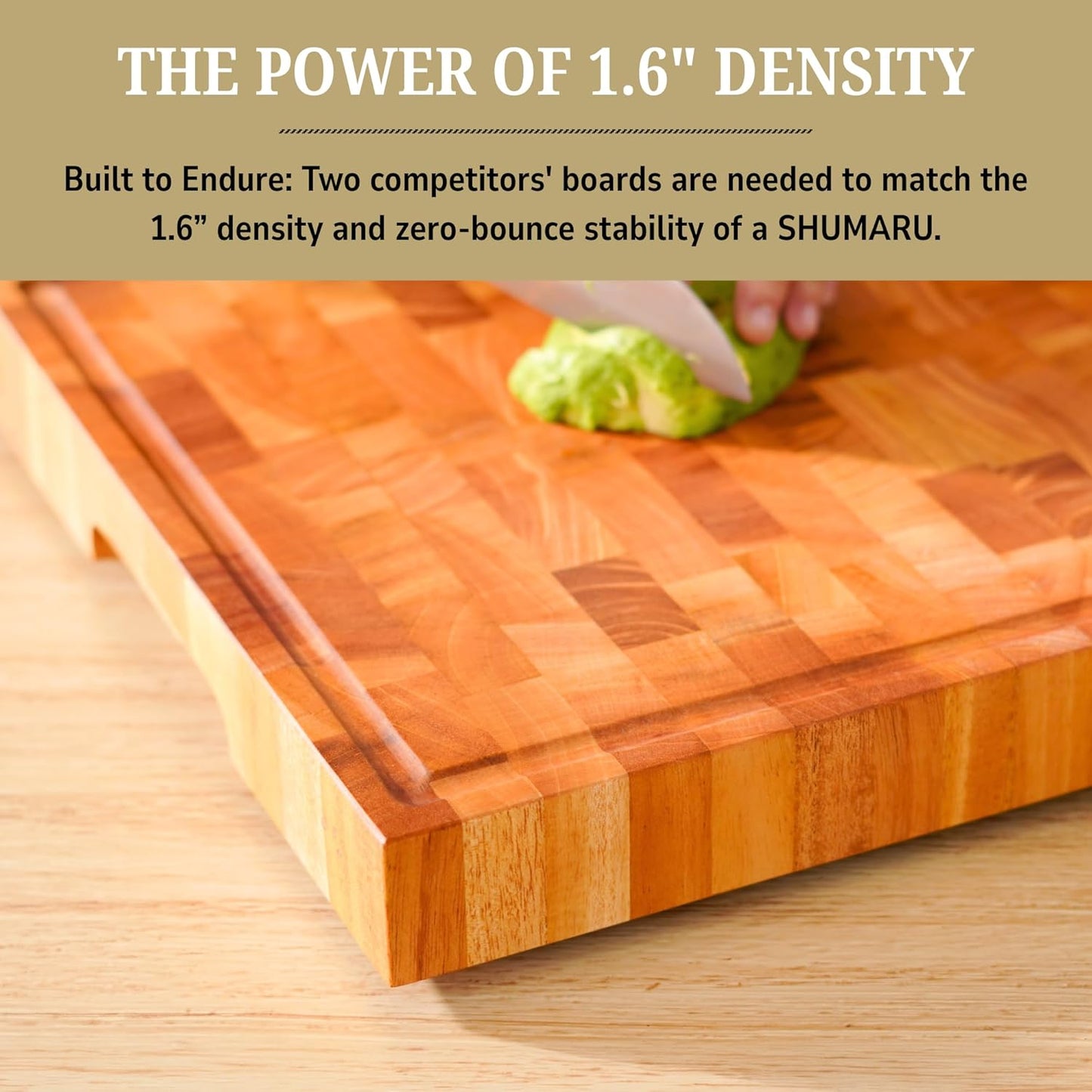 SHUMARU Mahogany End Grain Cutting Board, 17×13×1.6 in – Handmade Butcher Block, Knife-Friendly, Juice Groove, Non-Slip Feet