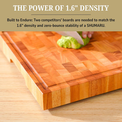 SHUMARU Mahogany End Grain Cutting Board, 17×13×1.6 in – Handmade Butcher Block, Knife-Friendly, Juice Groove, Non-Slip Feet