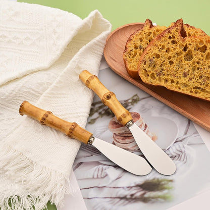 12 Pcs Cheese Spreader Knives, Stainless Steel Butter Spreader with Bamboo Handle, Kitchen Use Butter Knives Set, For Sandwich Cream Jam Bread Cake Condiment, 6.3 inch