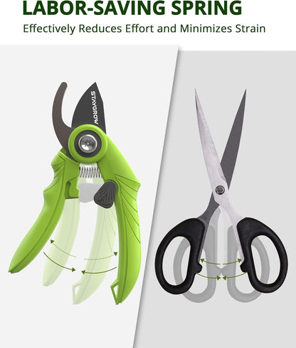 2pcs 6.5" Pruning Shears for Gardening, Ultra Sharp Garden Scissors for Precise Cuts, Stainless Steel Bonsai Clippers with Spring Loaded, 6.5 Inch Garden Shears (1pc Straight & 1pc Curved)