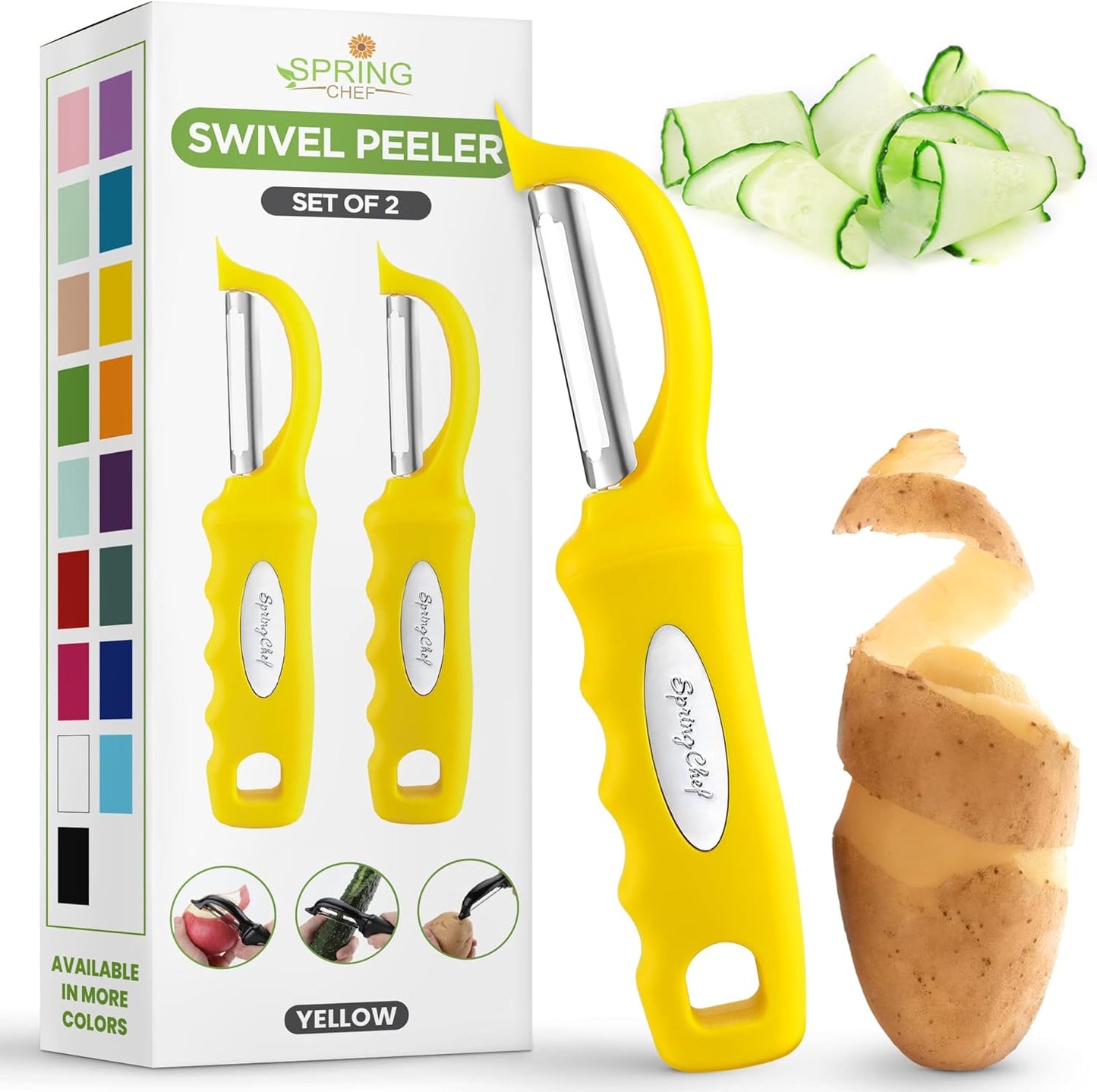 Spring Chef Premium Swivel Vegetable Peeler, Soft Grip Handle and Ultra Sharp Stainless Steel Blades - Perfect Kitchen Peeler For Veggie, Fruit, Potato, Carrot, Apple - Black