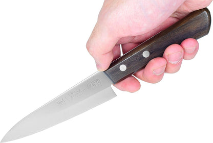 Seki Japan KANETSUGU Japanese Utility Petty Knife, AUS8 SUS410 Stainless Steel Fruit Knife, Rose Wood Handle, 90 mm (3.5 in), Made in Japan