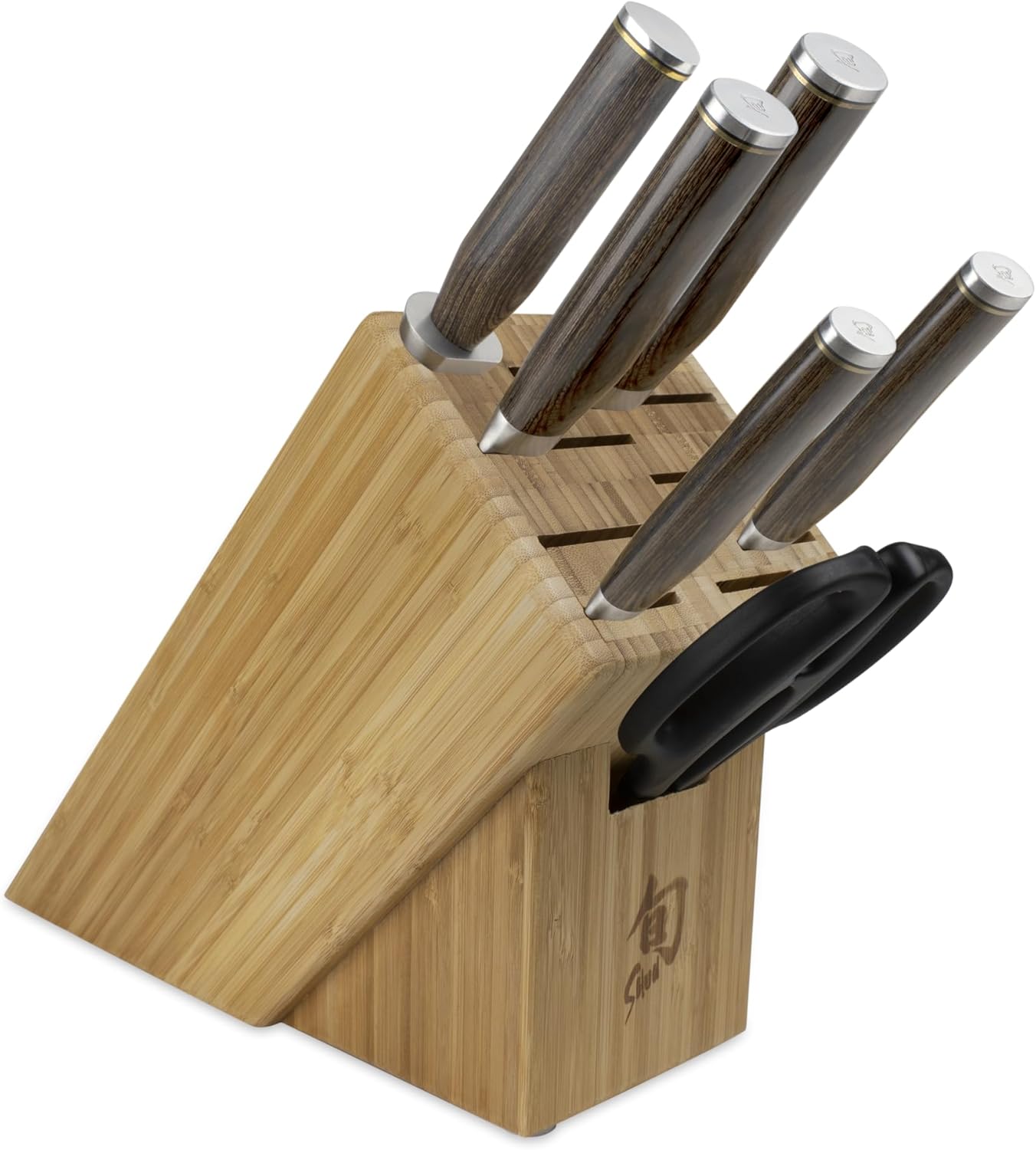 Shun Premier 8 Piece Professional Block Set, Features 6 Shun Premier Knives, Honing Steel and 11-Slot Bamboo Knife Block, Handcrafted Japanese Knife Set, Pakkawood Handles