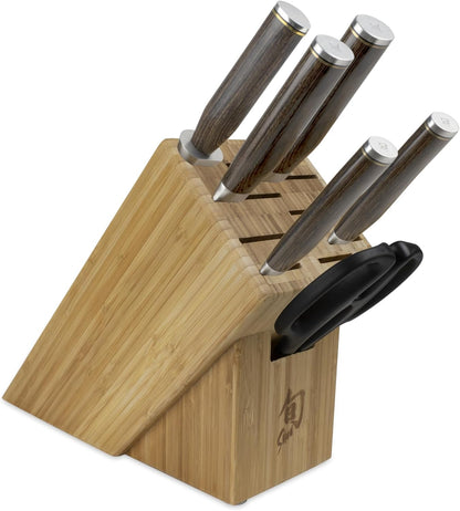 Shun Premier 8 Piece Professional Block Set, Features 6 Shun Premier Knives, Honing Steel and 11-Slot Bamboo Knife Block, Handcrafted Japanese Knife Set, Pakkawood Handles