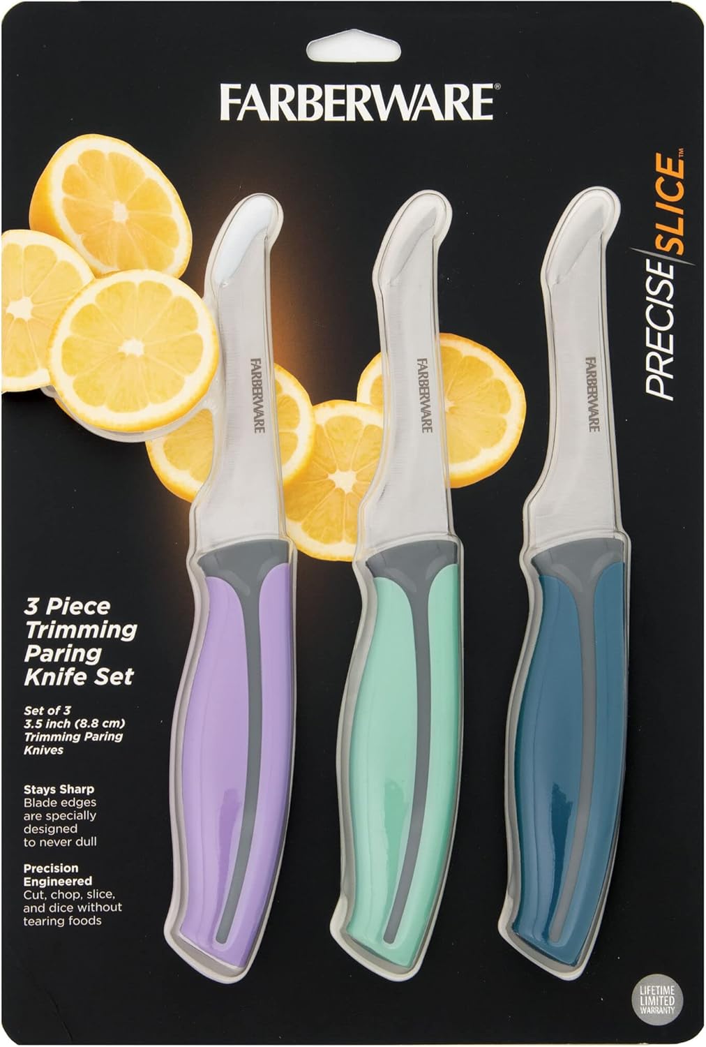 Farberware Precise Slice Utility Knife Set, 3 Piece, Multicolor