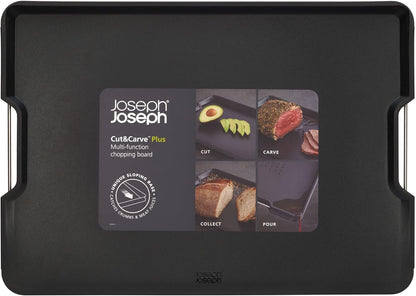Joseph Joseph Cut&Carve Plus - Non-Slip, Multi-Function, Double-Sided Cutting Board for Food Preparation and Carving- Dishwasher Safe, Large – Black