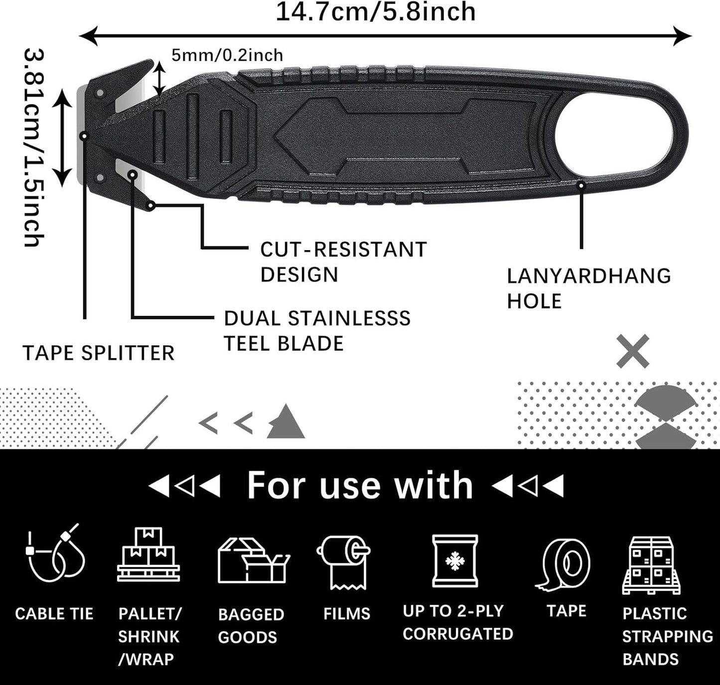 Therwen 30 Pcs Safety Box Cutter Knife of Stainless Steel Concealed Blade Package Opener with Tape Splitter for Carton Cardboard Wrap Letter Work Bag Straps Film Utility Tool (Black)