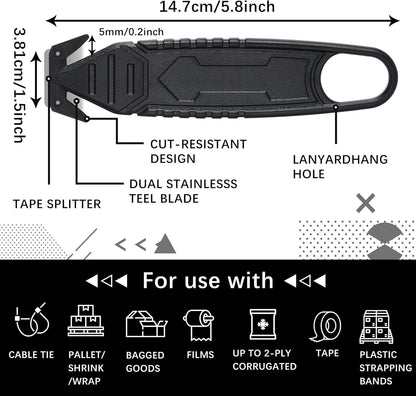 Therwen 30 Pcs Safety Box Cutter Knife of Stainless Steel Concealed Blade Package Opener with Tape Splitter for Carton Cardboard Wrap Letter Work Bag Straps Film Utility Tool (Black)