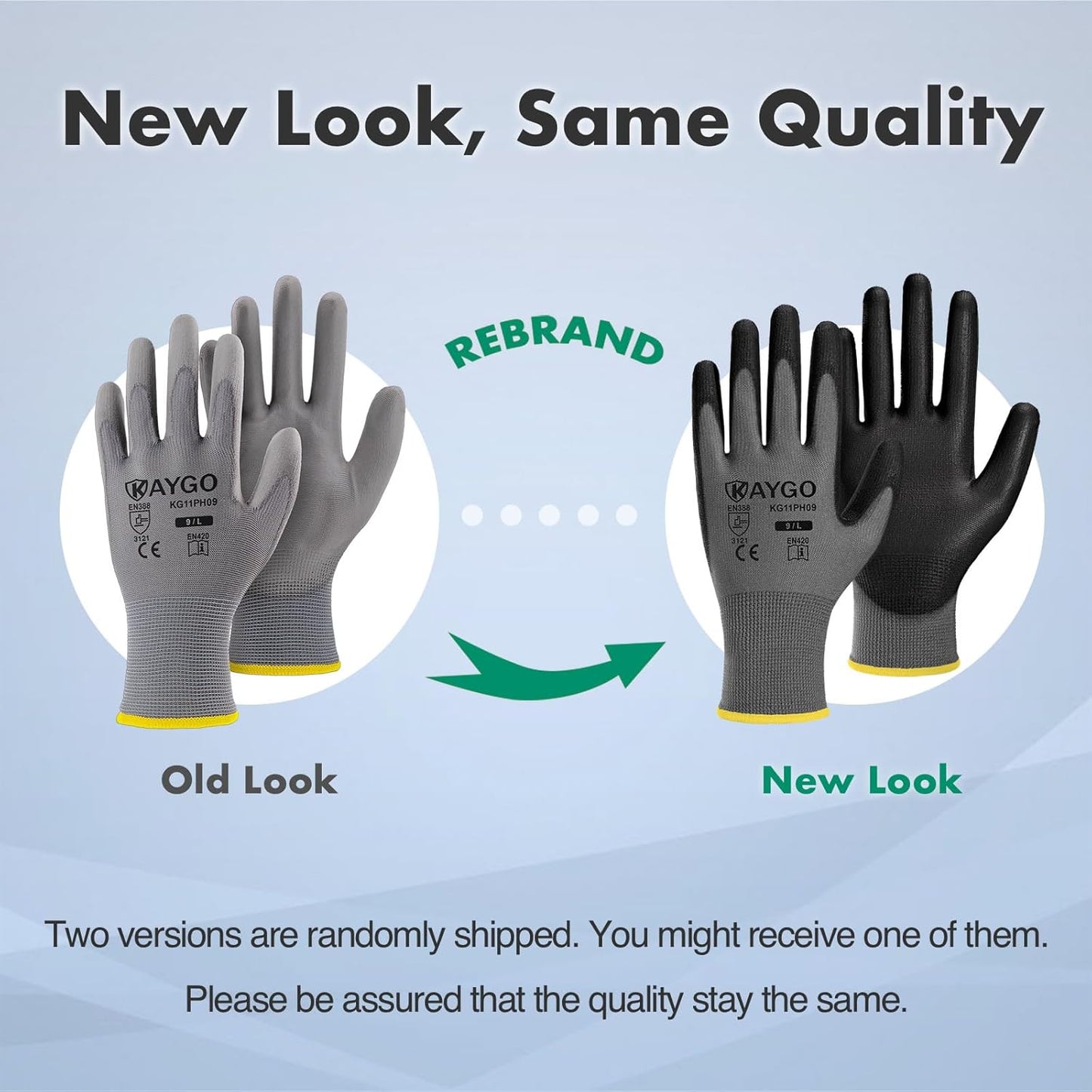 KAYGO Work Gloves for Men and Women,12 Pairs Seamless Knit PU Coated Safety Gloves, with Smooth Grip on Palm and Fingers, Ideal for Light Warehouse, Manufacturing, Gardening, KG11P (M, Black)