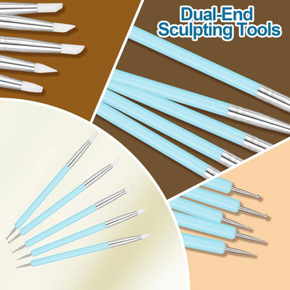 Amrules Clay Tools Kit, 12 PCS Polymer Clay Cutter Tools, Rectangle Shape Acrylic Press Board and Roller Pin Supplies Suitable for Shaping, Carving, Pottery Craft and DIY Projects