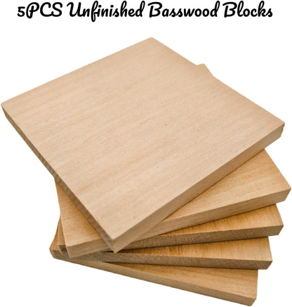 Unfinished Basswood Blocks for Crafts, Wood Craft Panels for Art, Engraving, Painting, DIY Projects, Chip Carving, Fretwork (7.87 x 3.93 x 0.78 in)