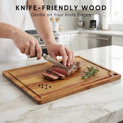 Acacia Wood Small Cutting Board for Kitchen, 10x7 Inch Mini Chopping Bar Board with Juice Groove & Hanging Hole, Thickened Portable Cheese Board for Camping,BBQ, Dorm, RV and Small Spaces