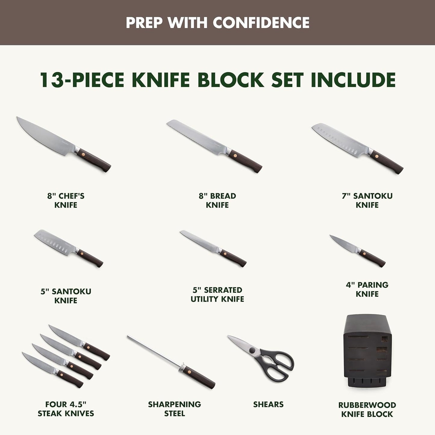 GreenPan Elite 8 Piece Steak Knife Set, Professional Stainless Steel Blades with Titanium Coating, Ultra-Sharp Dining Knives, Kitchen Cutlery, Ergonomic Wood Handles, Wooden Storage Box