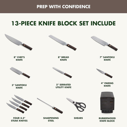 GreenPan Elite 8 Piece Steak Knife Set, Professional Stainless Steel Blades with Titanium Coating, Ultra-Sharp Dining Knives, Kitchen Cutlery, Ergonomic Wood Handles, Wooden Storage Box
