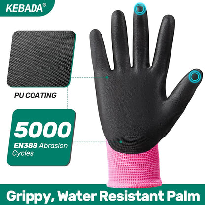 Kebada W1 Work Gloves for Men and Women, PU Coated Safety Gloves with Grip, Touchscreen, Ideal for Warehouse Package Handling, Construction, Gardening, 12 Pairs Gray Large