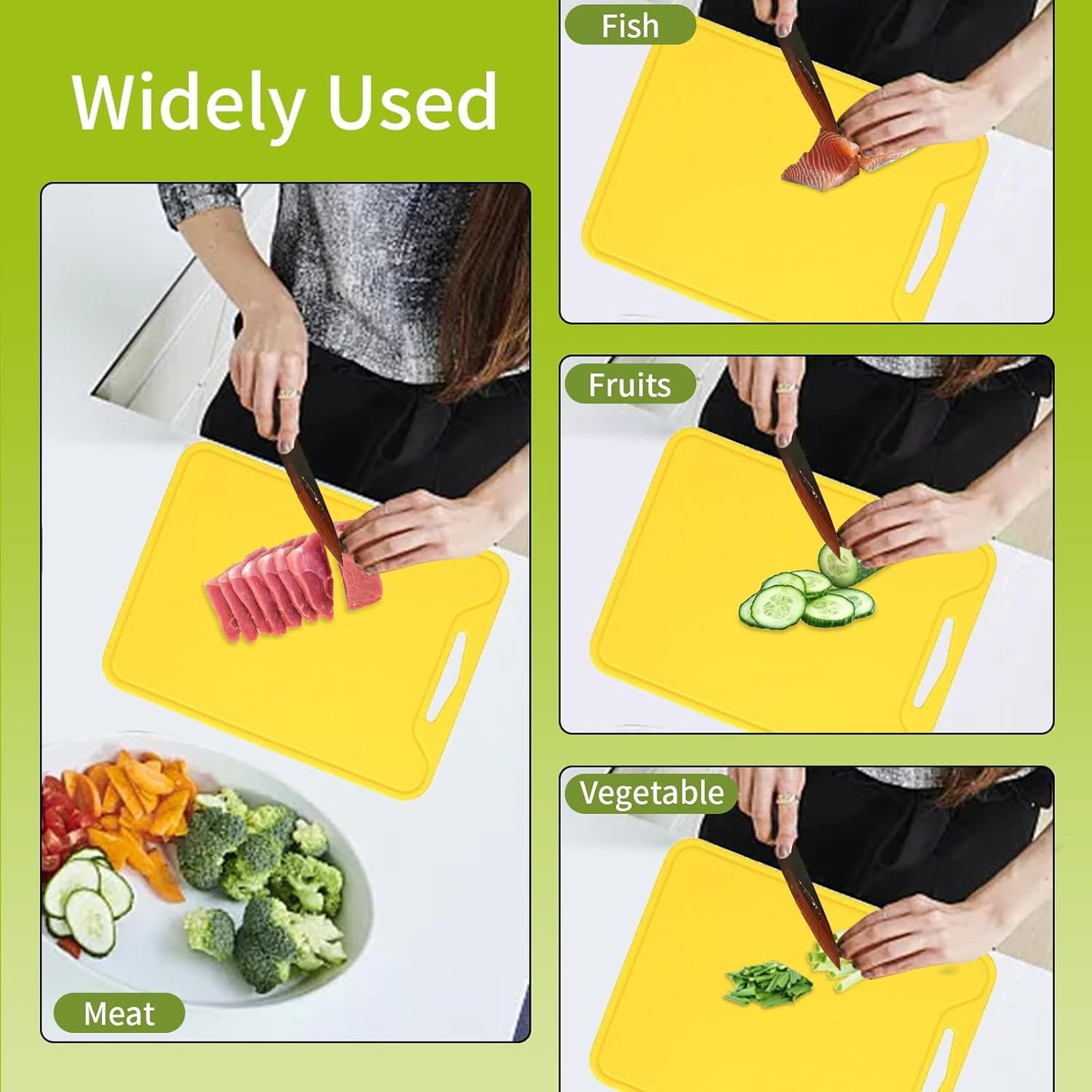 Flexible Plastic Cutting Boards for Kitchen, 11.8''x 8.6'' Silicone Cutting Board, BPA Free Non Slip Cutting Mat for Meat, Vegetables and Fruit with Easy Grip Handle, Dishwasher Safe (Yellow)