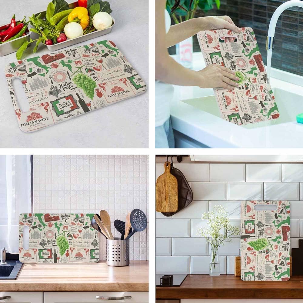 Coffee Set Cutting Board with Handles Coffee Maker Muffin Cup Flower Hot Drink Love Cutting Boards Plastic Safe Chopping Board for Kitchen 16" x 10" x 0.24"