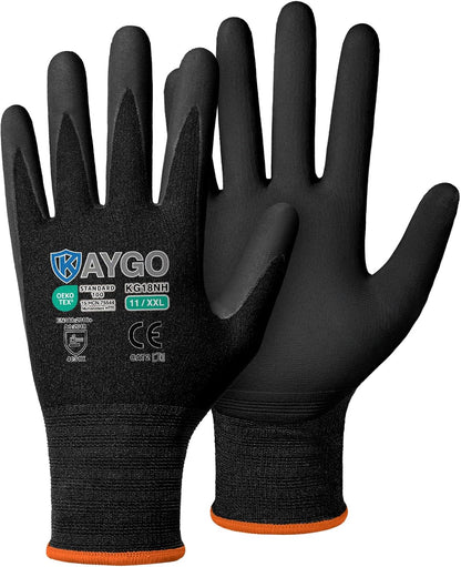 KAYGO Safety Work Gloves MicroFoam Nitrile Coated, 3 Pairs KG18NB,Seamless Knit Nylon Glove for Men and Women, Ideal for Automotive,Warehouse,Construction (Small,Gray)