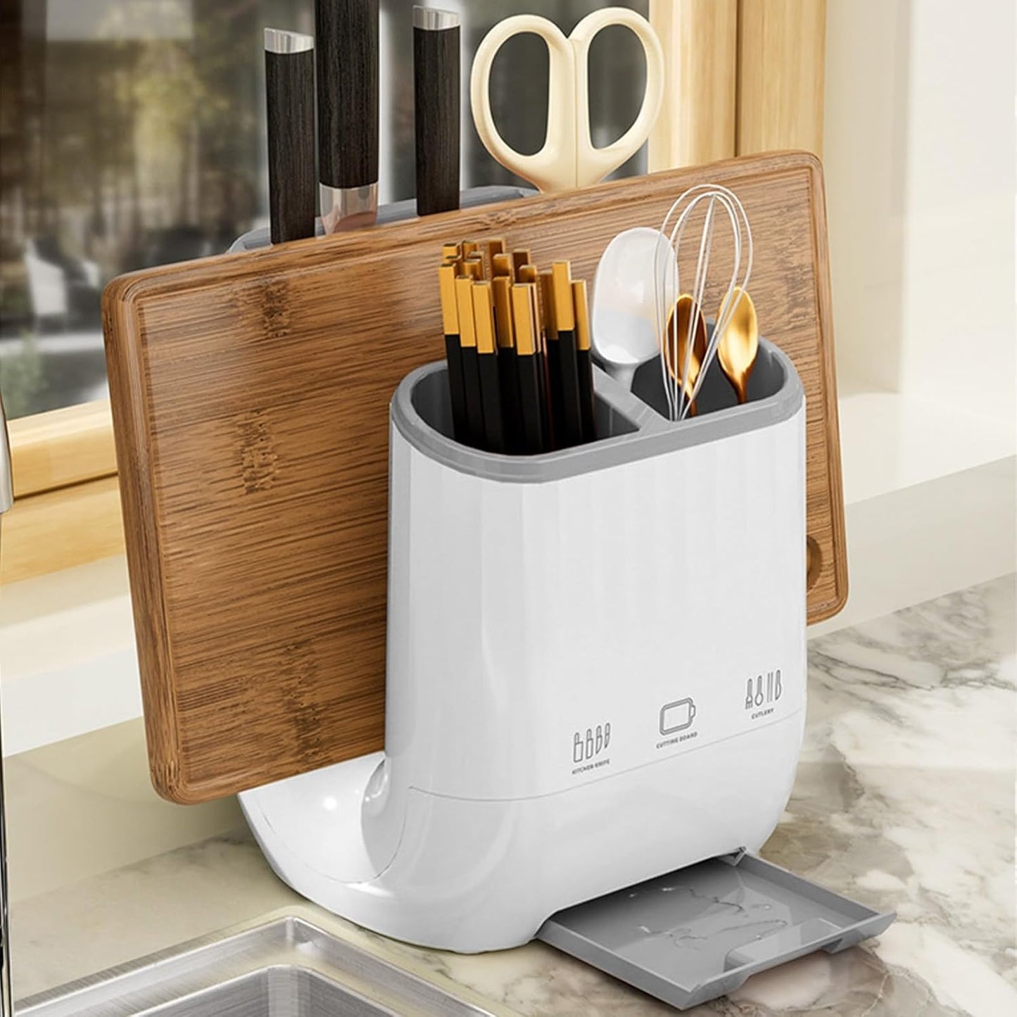 Yimerlen Universal Knife Block, Stainless Steel Universal Knife Holder Block Without Knives, Modern Kitchen Knife Storage Organizer for Countertop (Beige)