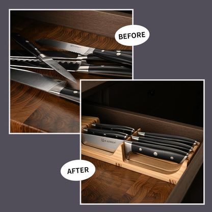 Kitchen Knife Set,14-Piece Knife Set With Block Wooden, Self Sharpening For Chef Knife Set, High Carbon German Stainless Steel Hammered Collection Knife Block Set, Dishwasher Safe Cutlery, Cream