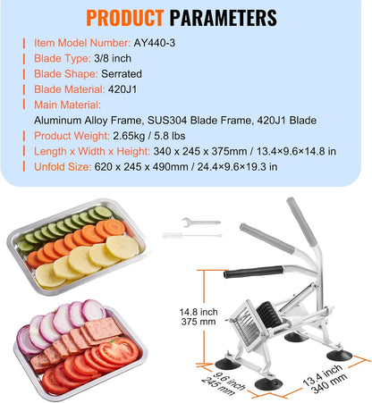 VEVOR Commercial Vegetable Slicer, 1/4 and 1/2 inch Tomato Slicer, Stainless Steel and Aluminum Alloy Vegetable Cutter Slicer, Manual Tomato Slicer with Non-slip Feet, for Tomatoes, Onions, Potatoes