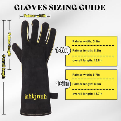 16" Leather Forge Welding Gloves, 932℉ Heat/Fire Resistant, Multi-Use Mitts for TIG/MIG Welding, BBQ, Oven, Baking, Furnace, Beekeeping, Animal Handling & Stove Safety，Ambidextrous