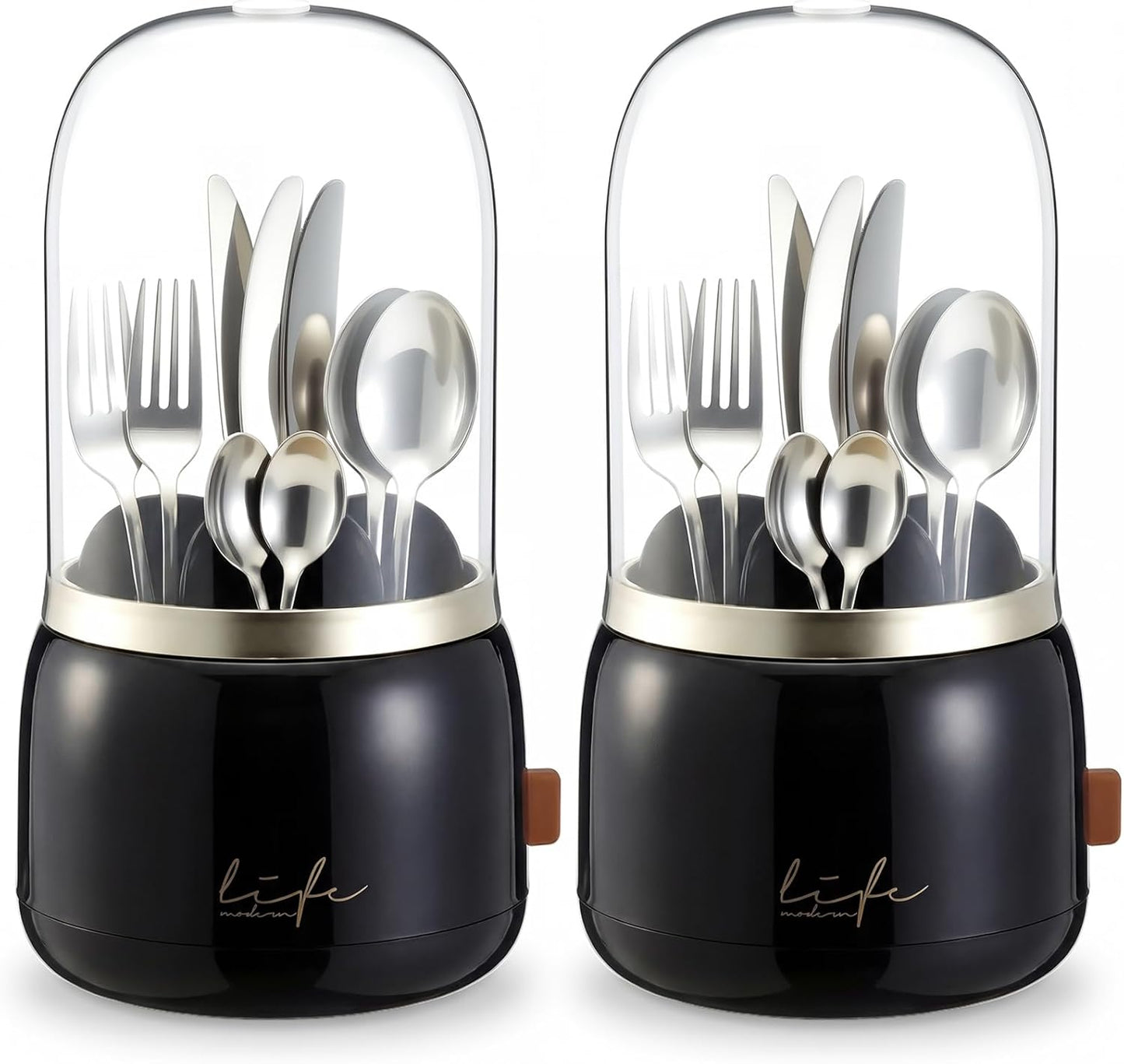 2 Pack 360° Rotating Silverware Organizer, Utensil Holder with Lid for Kitchen Counter Silverware Caddy with Drainage Dustproof Flatware Holder for Cutlery Spoon Fork(Diamond White,3 Slot)