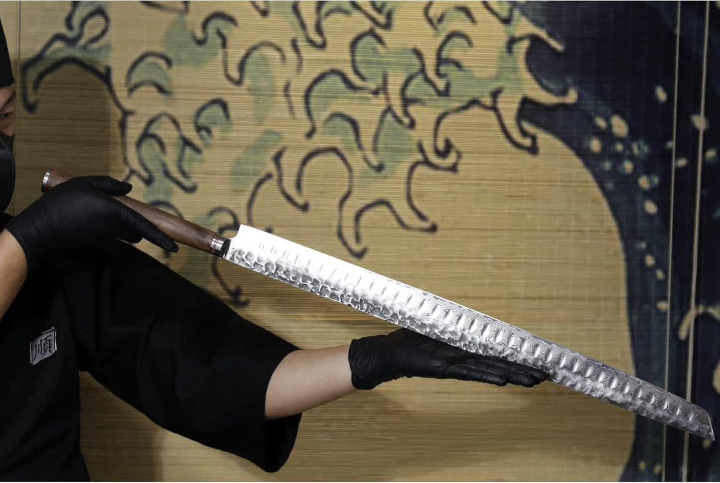 YOUSUNLONG Sakimaru Knife Ultimate Slice Carving Knife 15 inch(380mm) Japanese Damascus Steel Suitable for cutting tuna and salmon - Natural Walnut Handle With Leather Sheath and Gift box