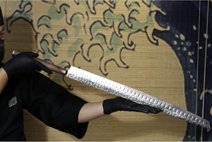 YOUSUNLONG Sakimaru Knife Ultimate Slice Carving Knife 15 inch(380mm) Japanese Damascus Steel Suitable for cutting tuna and salmon - Natural Walnut Handle With Leather Sheath and Gift box