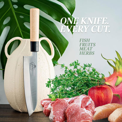 8" Gyuto Knife - Japanese Stainless Steel for Meat and Poultry - Maple Handle, Single Bevel