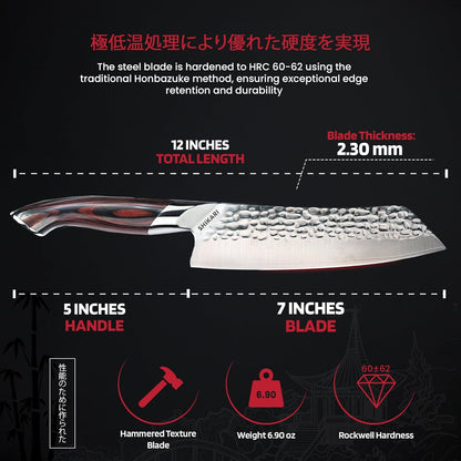SHIKARI Santoku Knife 7 Inch – VG10 Super Sharp Vegetable Knife – Ergonomic Full Tang Chopping Knife with Pakkawood Handle – Japanese-Style Santoku Sharp Knives for Kitchen