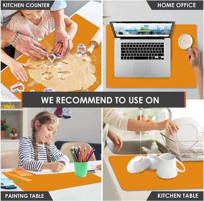 Extra Large Dark Green Countertop Mat - Silicone Table Kitchen Desk Mat - Non-Slip & Heat Resistant - Dinner Placemat Pastry Dough Rolling Mat - Colors A