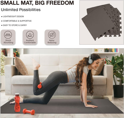 AIRHOP 18 Tiles Gym Floor Mat, EVA Foam Puzzle Gym Mat, High-Density Interlocking Foam Floor Tiles for Home Gym, Play Workout Garage Kitchen Flooring