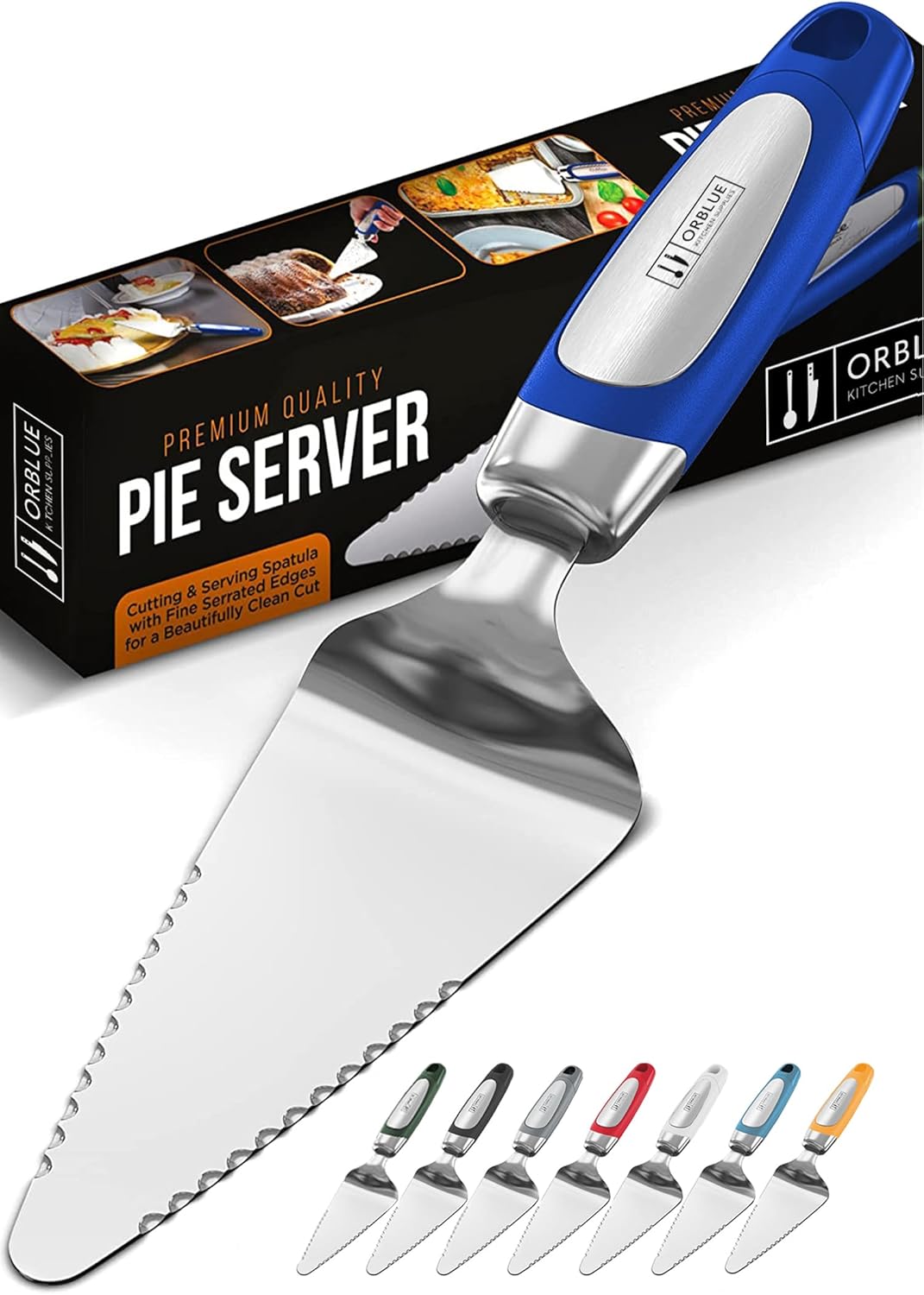 Orblue Pie Server, Essential Kitchen Tool, Serrated on Both Sides, Great for Right or Left Handed Chef, Stainless Steel Flatware , Cake Cutter,White