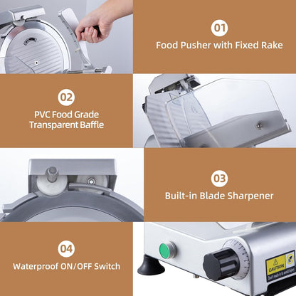 Meat Slicer, 200W Electric Meat Slicer Machine Food Slicer, Foldable Deli Meat Cutter With 2 Removable 7.5" Stainless Steel Blade, 0-15mm Adjustable Thickness For Home Use, Meat, Cheese, Bread