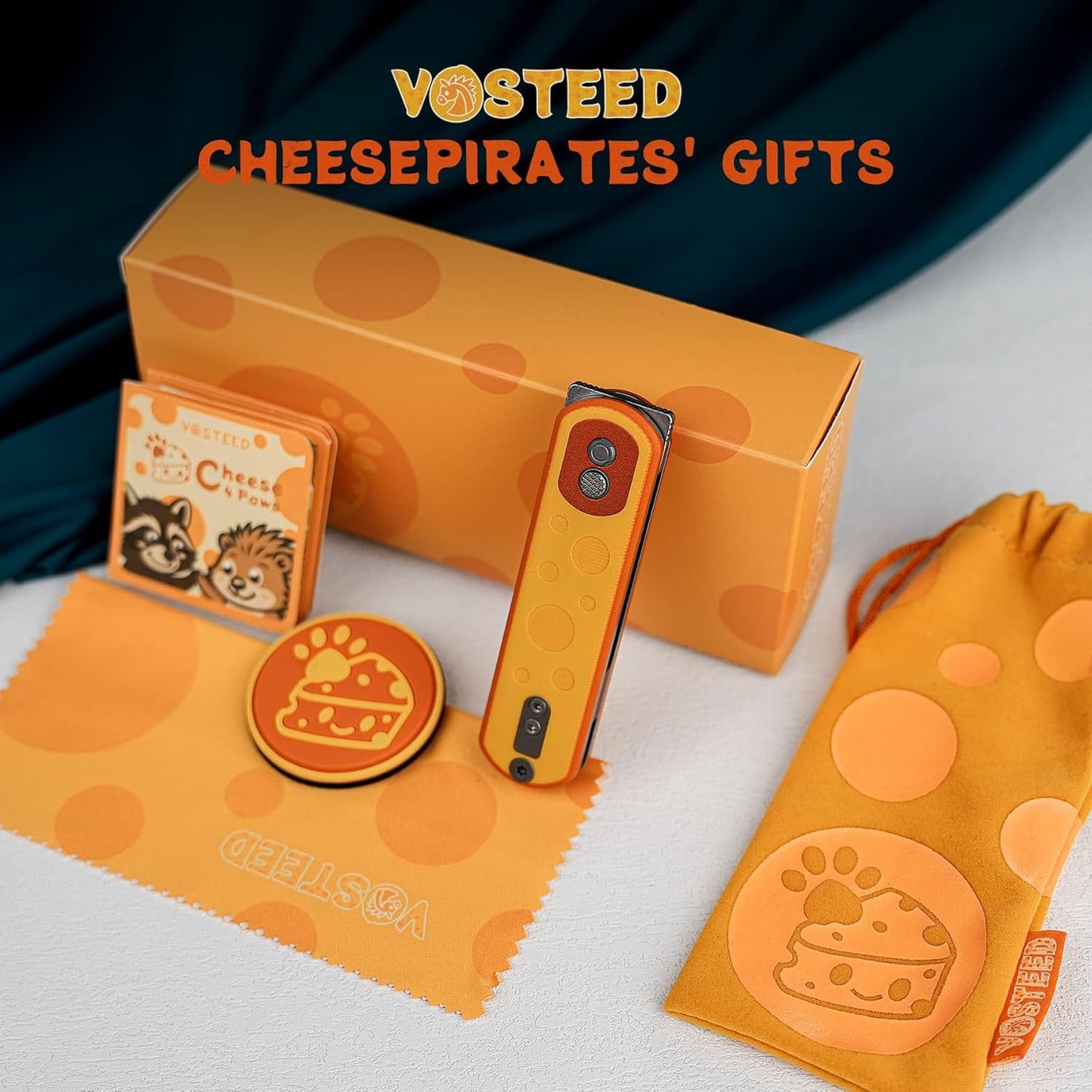 Vosteed CheesePirates® EDC Pocket Knife - Raccoon, 3.25" 14C28N Stonewash Blade - Top Liner Lock, Cheese Orb G10 Handle - A2932