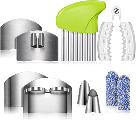 10 Pcs Finger Guard Set for Cutting Kitchen Protector Stainless Steel Knife Cot Safe Potato Butter Lettuce Crinkle Grater Vegetable Slicer Kids Chopping Tool, one size